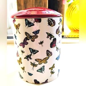 L'or de Seraphine Butterfly Print Ceramic Trinket/Candy Dish Jar with Red Lid